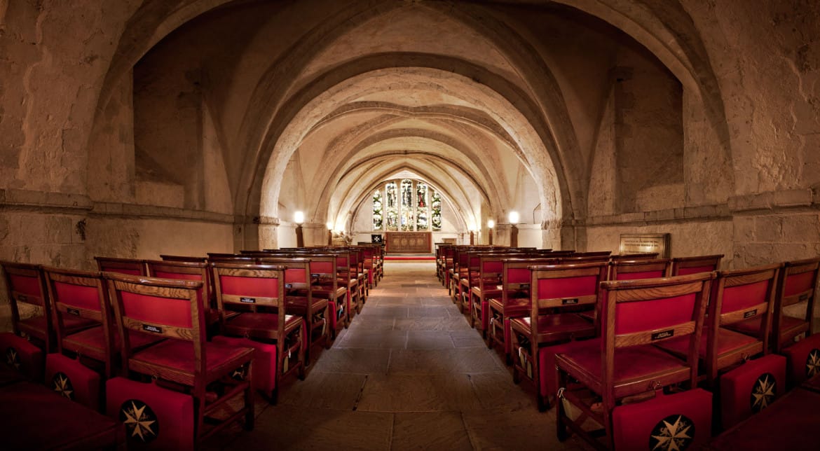 View of the interior of the Crypt of the Priory Church of the Order of St John