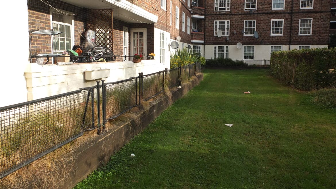 Stretchers still in-situ as railings at the Kennington Park Estate, London.