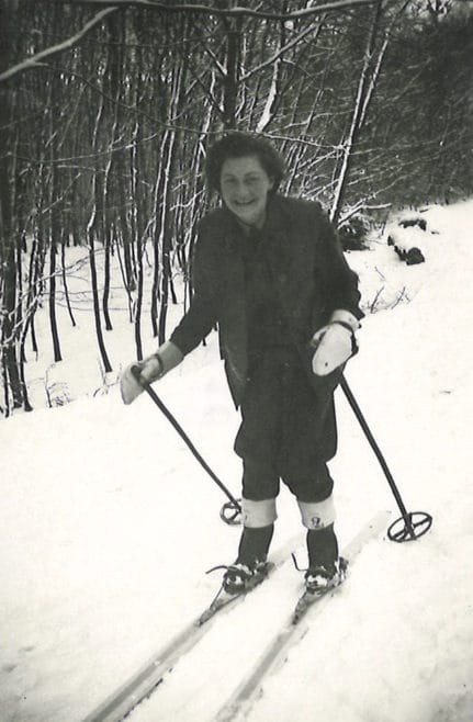 Susie spending her free time skiing in the snow in Germany. 7th March 1946.