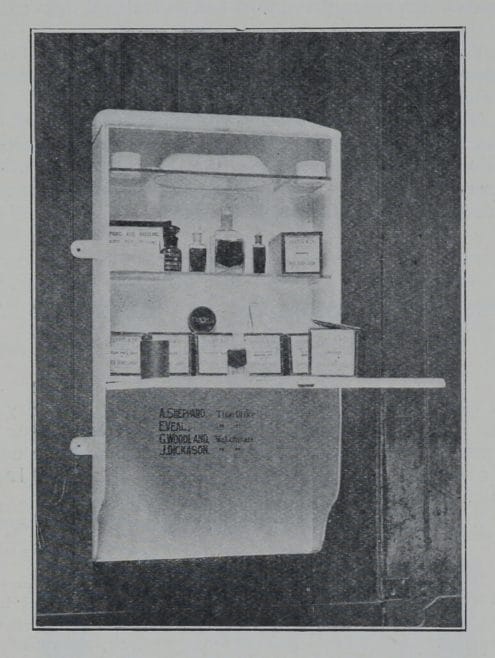 The new first aid cupboard (open).