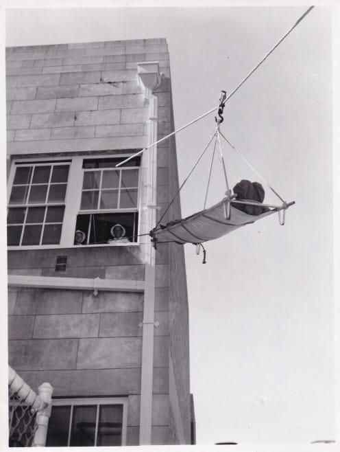 Members of the Murray Combined Division [Western Australia] carrying out a 'Flying Fox' stretcher exercise, c.1970s (Archive ref: PHO3865) 
