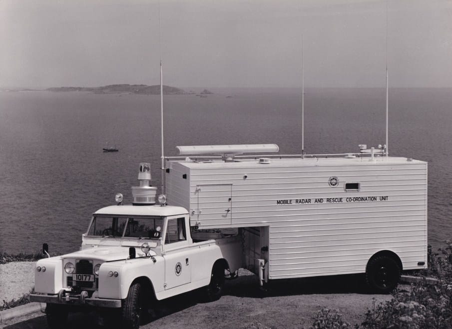 A St John Ambulance Guernsey Mobile Radar and Rescue Coordination Unit parked by the cliffside, vehicle registration number 10177, c. 1980s (Archive ref: PHO4028)